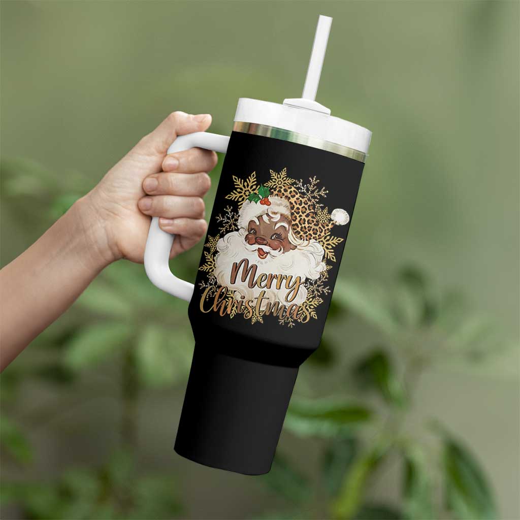 Funny Retro Black Santa Merry Christmas Leopard Tumbler With Handle - Wonder Print Shop