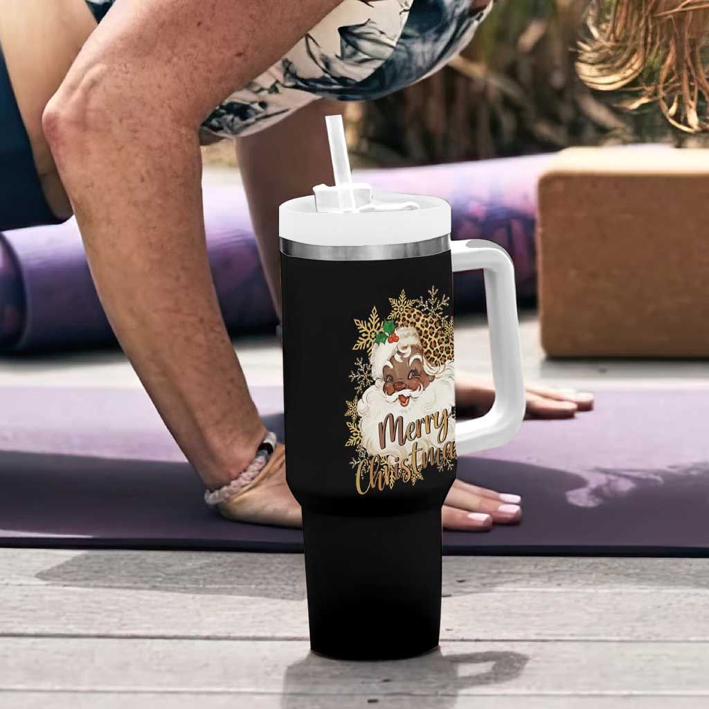 Funny Retro Black Santa Merry Christmas Leopard Tumbler With Handle - Wonder Print Shop