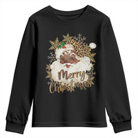Funny Retro Black Santa Merry Christmas Leopard Youth Sweatshirt - Wonder Print Shop