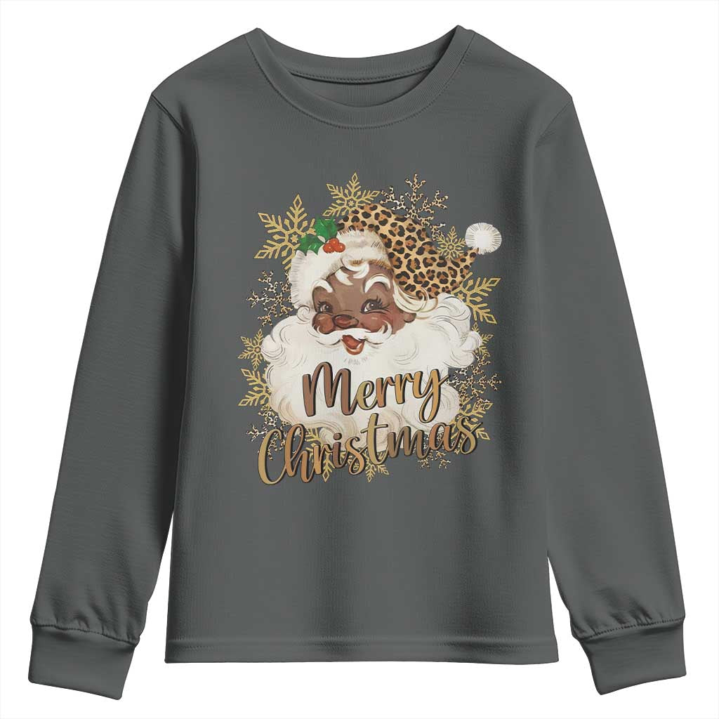 Funny Retro Black Santa Merry Christmas Leopard Youth Sweatshirt - Wonder Print Shop