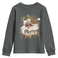 Funny Retro Black Santa Merry Christmas Leopard Youth Sweatshirt - Wonder Print Shop