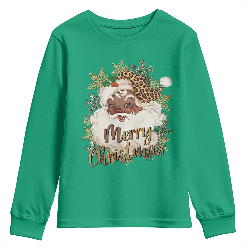 Funny Retro Black Santa Merry Christmas Leopard Youth Sweatshirt - Wonder Print Shop