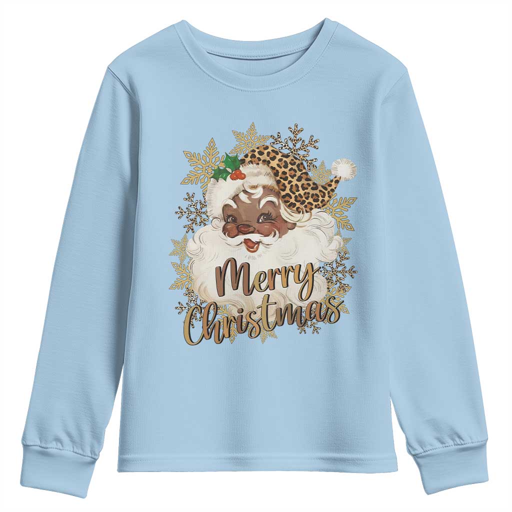 Funny Retro Black Santa Merry Christmas Leopard Youth Sweatshirt - Wonder Print Shop