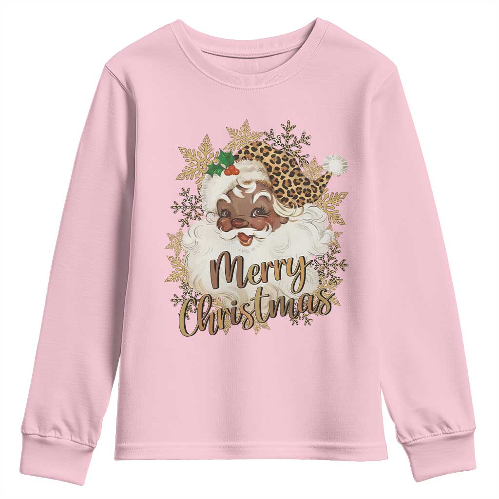 Funny Retro Black Santa Merry Christmas Leopard Youth Sweatshirt - Wonder Print Shop