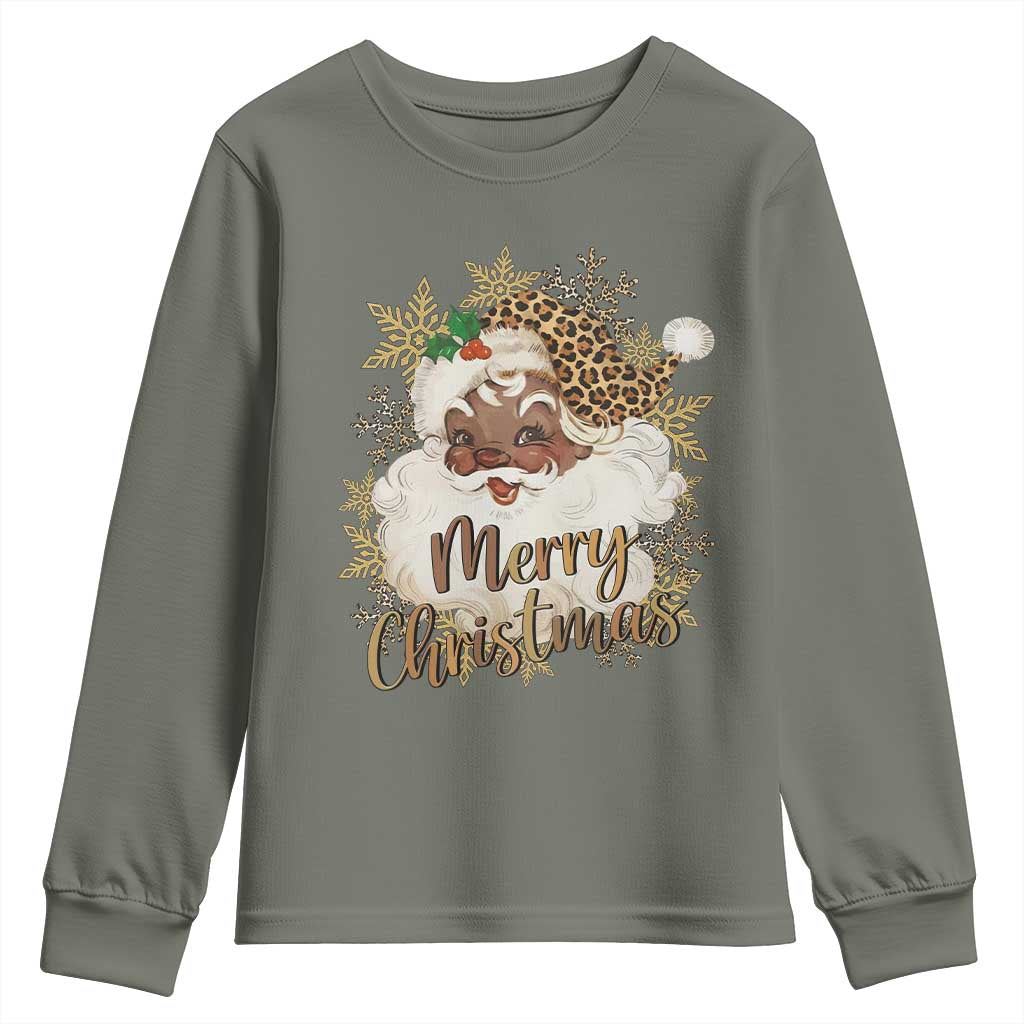Funny Retro Black Santa Merry Christmas Leopard Youth Sweatshirt - Wonder Print Shop