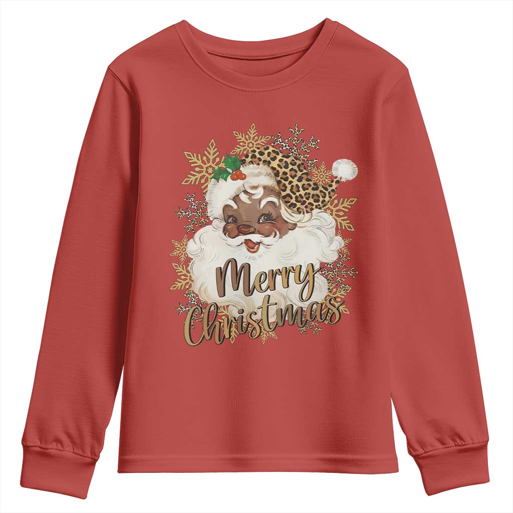 Funny Retro Black Santa Merry Christmas Leopard Youth Sweatshirt - Wonder Print Shop