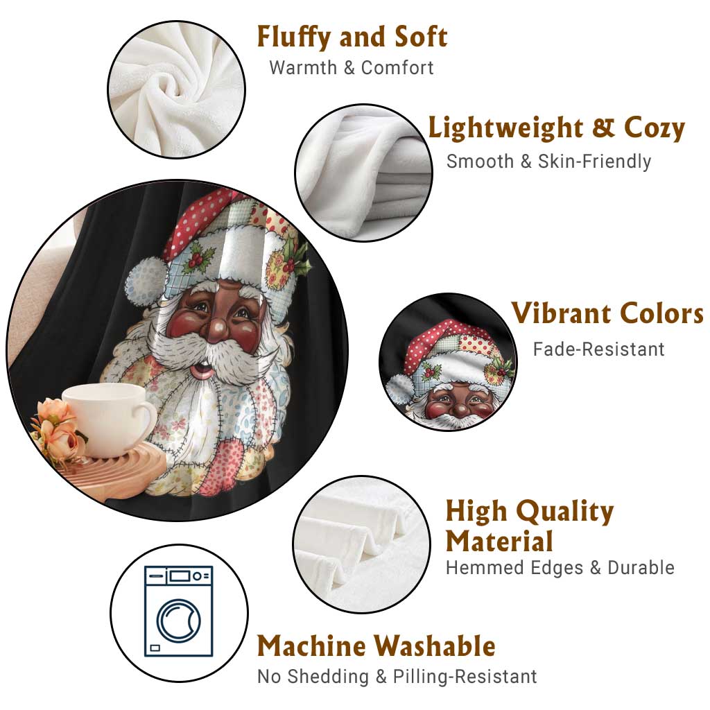 African American Christmas Retro Patchwork Black Santa Throw Blanket - Wonder Print Shop