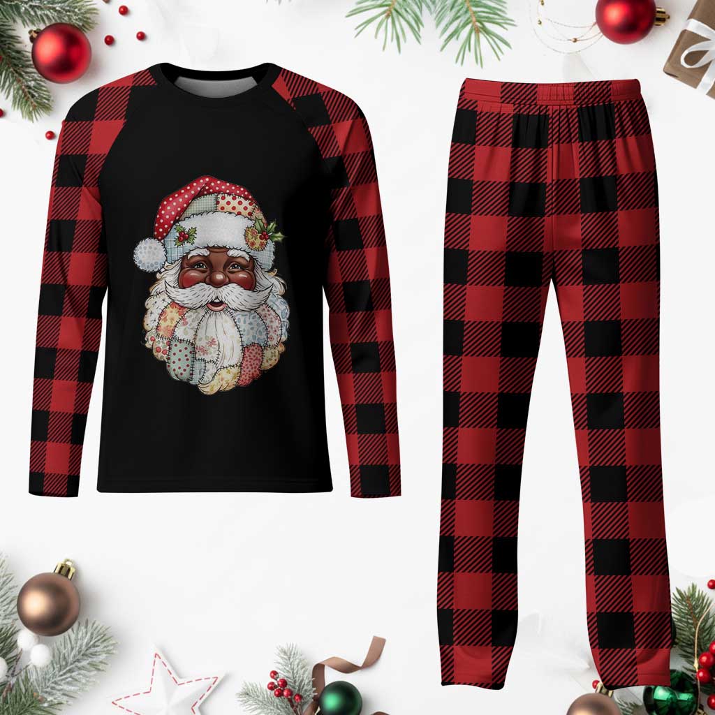 African American Christmas Retro Patchwork Black Santa Plaid Pajama Set - Wonder Print Shop