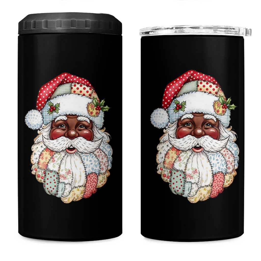 African American Christmas Retro Patchwork Black Santa 4 in 1 Can Cooler Tumbler - Wonder Print Shop