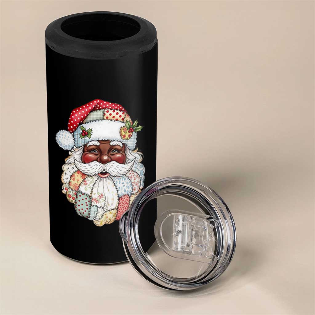 African American Christmas Retro Patchwork Black Santa 4 in 1 Can Cooler Tumbler - Wonder Print Shop