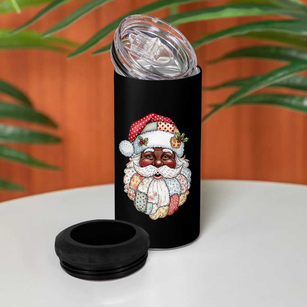 African American Christmas Retro Patchwork Black Santa 4 in 1 Can Cooler Tumbler - Wonder Print Shop