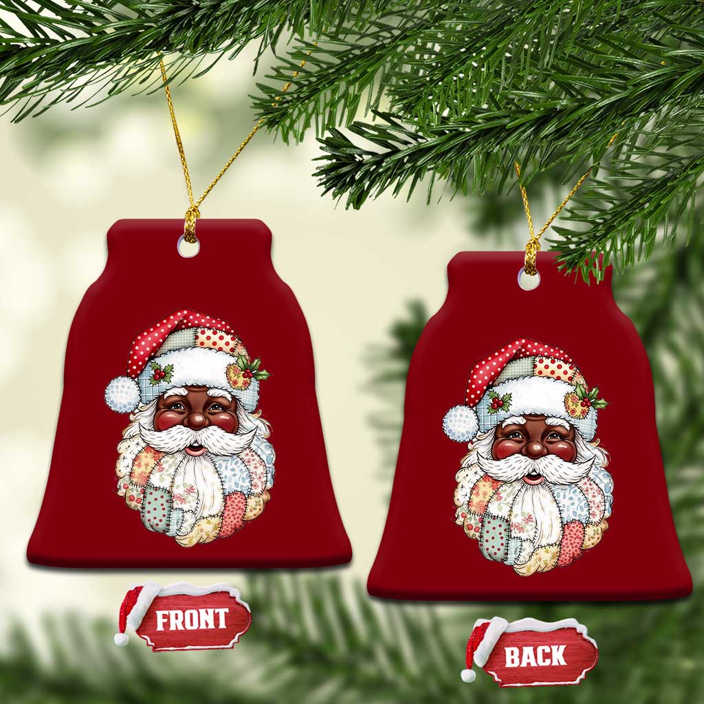 African American Christmas Retro Patchwork Black Santa Ceramic Ornament - Wonder Print Shop