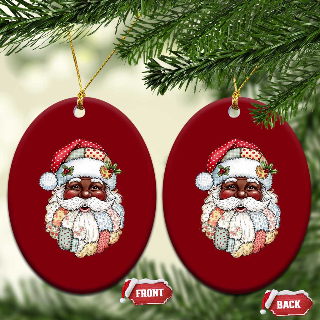 African American Christmas Retro Patchwork Black Santa Ceramic Ornament - Wonder Print Shop