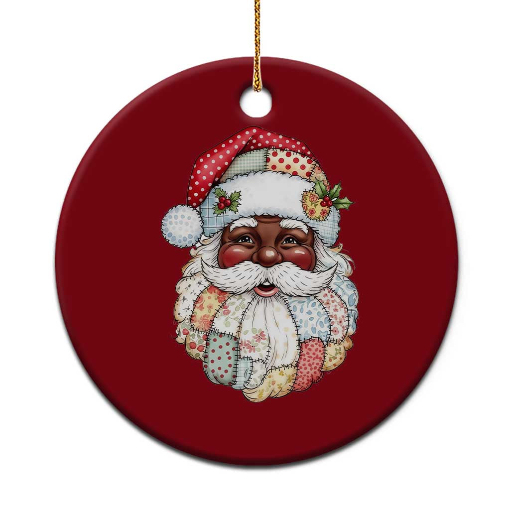 African American Christmas Retro Patchwork Black Santa Ceramic Ornament - Wonder Print Shop
