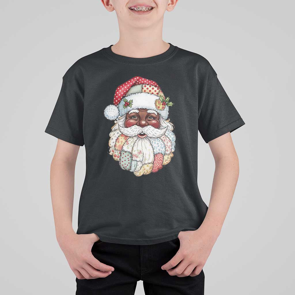 African American Christmas Retro Patchwork Black Santa T Shirt For Kid - Wonder Print Shop