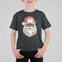 African American Christmas Retro Patchwork Black Santa T Shirt For Kid - Wonder Print Shop