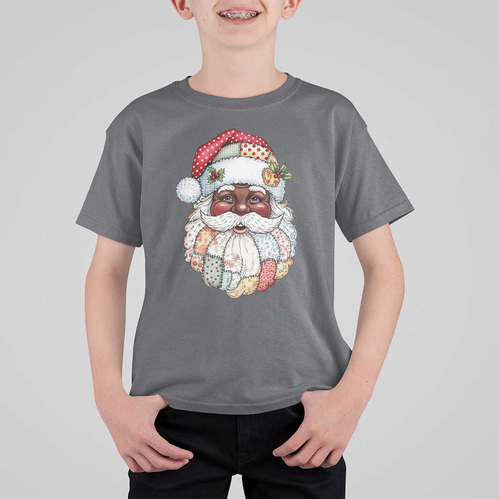African American Christmas Retro Patchwork Black Santa T Shirt For Kid - Wonder Print Shop