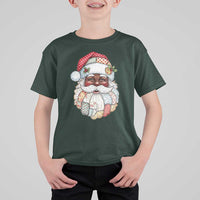 African American Christmas Retro Patchwork Black Santa T Shirt For Kid - Wonder Print Shop