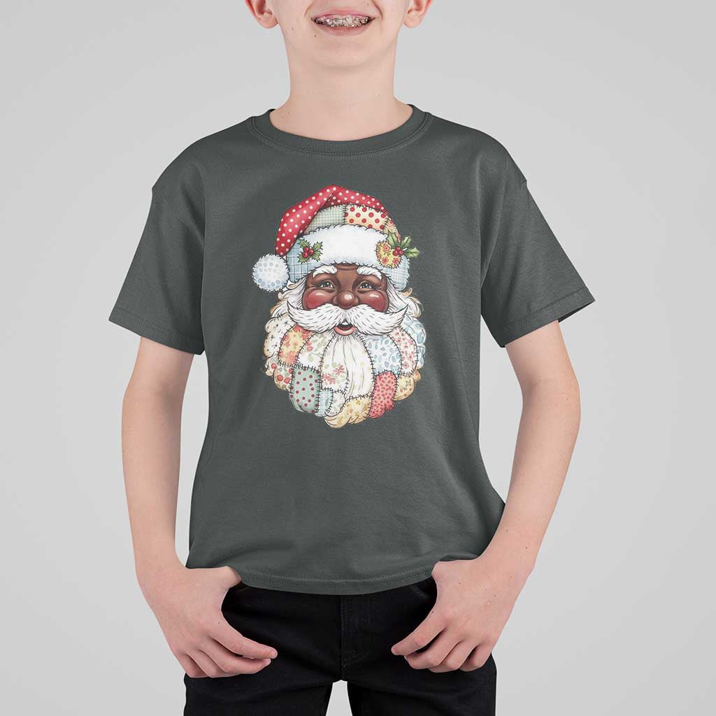 African American Christmas Retro Patchwork Black Santa T Shirt For Kid - Wonder Print Shop