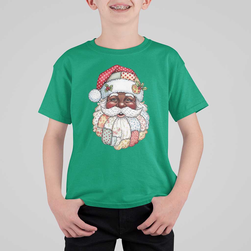 African American Christmas Retro Patchwork Black Santa T Shirt For Kid - Wonder Print Shop