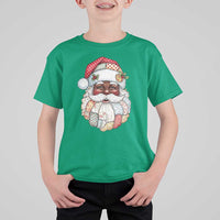 African American Christmas Retro Patchwork Black Santa T Shirt For Kid - Wonder Print Shop
