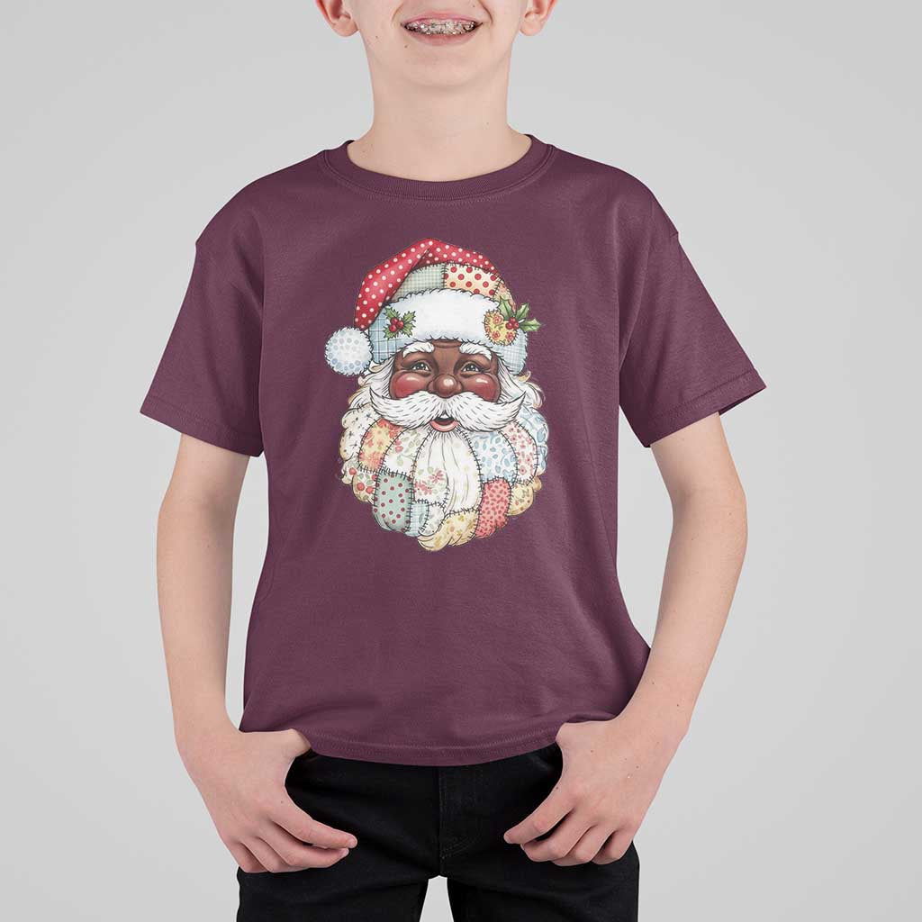 African American Christmas Retro Patchwork Black Santa T Shirt For Kid - Wonder Print Shop
