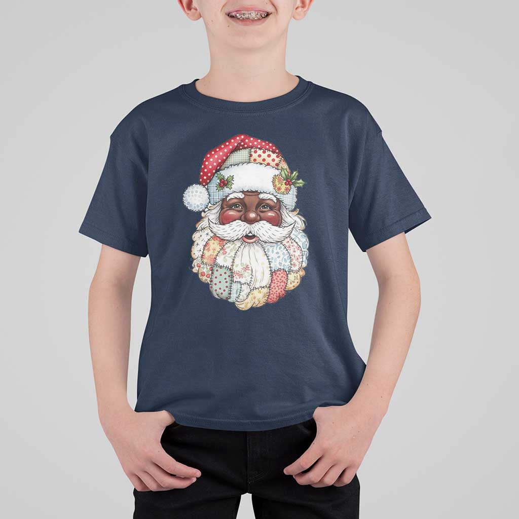 African American Christmas Retro Patchwork Black Santa T Shirt For Kid - Wonder Print Shop