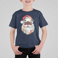 African American Christmas Retro Patchwork Black Santa T Shirt For Kid - Wonder Print Shop