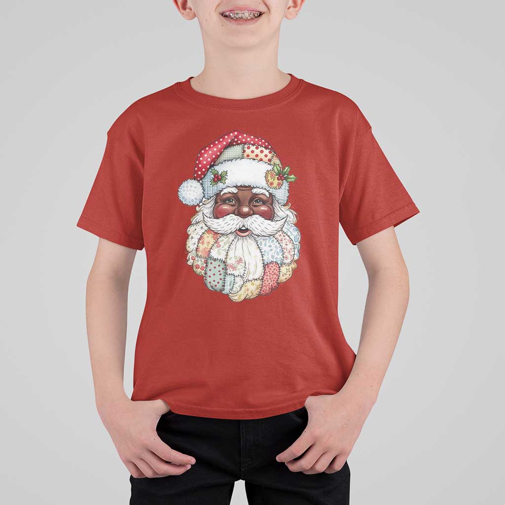 African American Christmas Retro Patchwork Black Santa T Shirt For Kid - Wonder Print Shop
