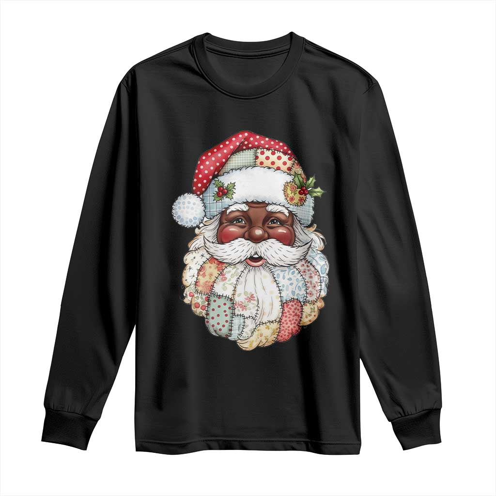 African American Christmas Retro Patchwork Black Santa Long Sleeve Shirt - Wonder Print Shop