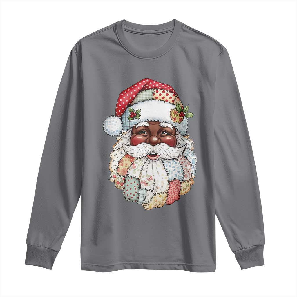 African American Christmas Retro Patchwork Black Santa Long Sleeve Shirt - Wonder Print Shop