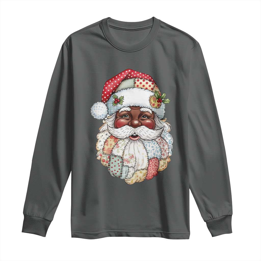 African American Christmas Retro Patchwork Black Santa Long Sleeve Shirt - Wonder Print Shop