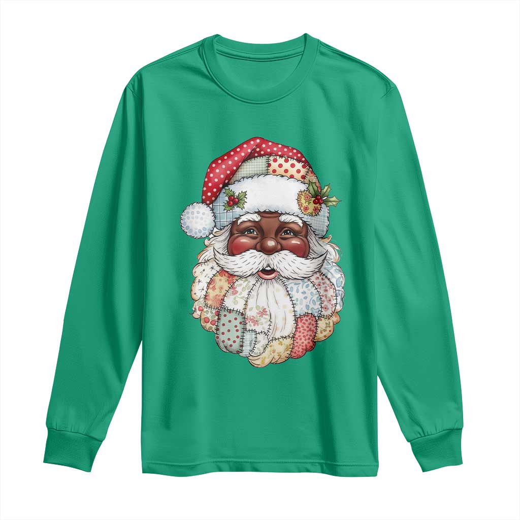 African American Christmas Retro Patchwork Black Santa Long Sleeve Shirt - Wonder Print Shop