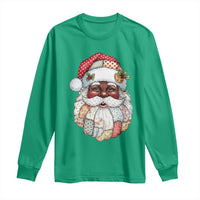 African American Christmas Retro Patchwork Black Santa Long Sleeve Shirt - Wonder Print Shop