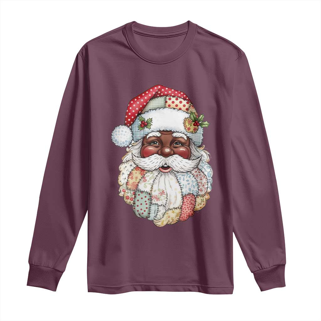 African American Christmas Retro Patchwork Black Santa Long Sleeve Shirt - Wonder Print Shop