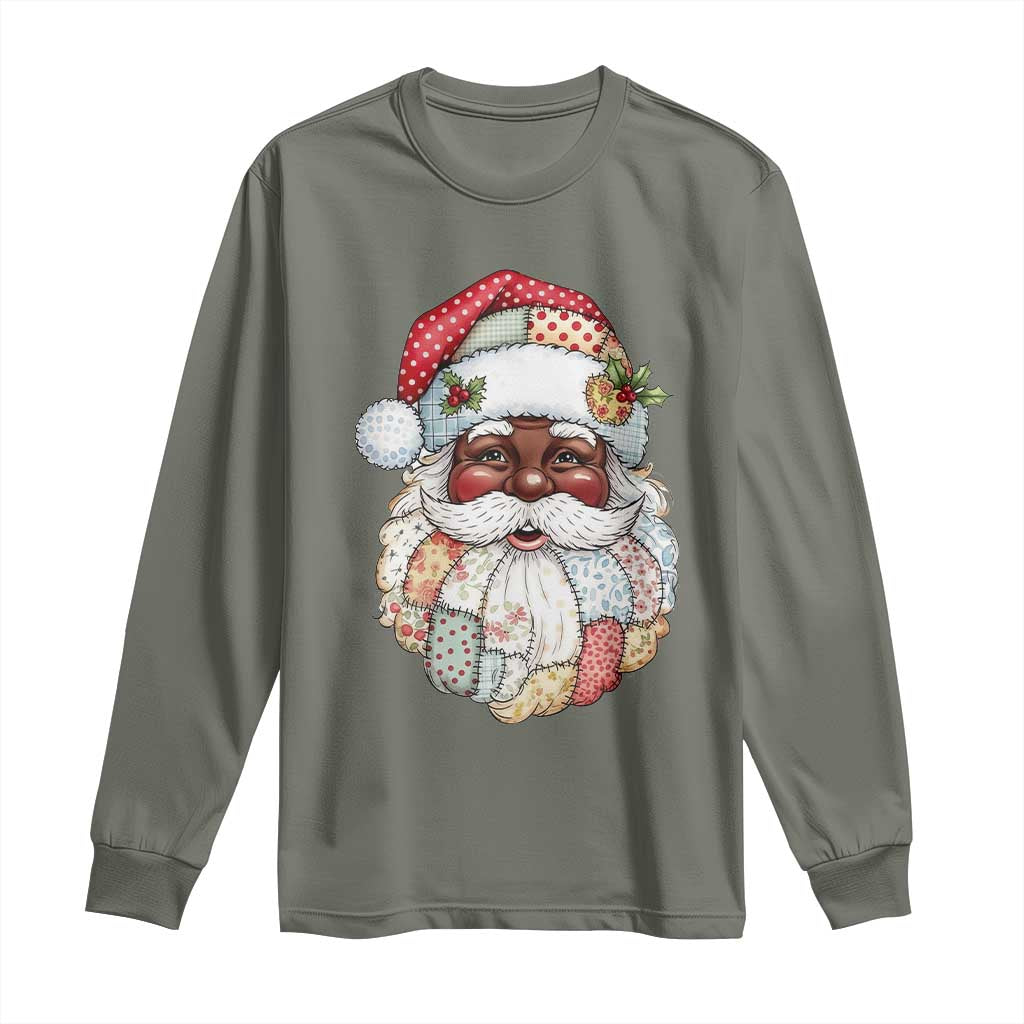 African American Christmas Retro Patchwork Black Santa Long Sleeve Shirt - Wonder Print Shop