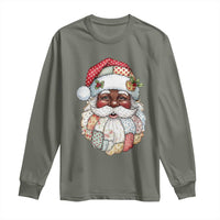 African American Christmas Retro Patchwork Black Santa Long Sleeve Shirt - Wonder Print Shop