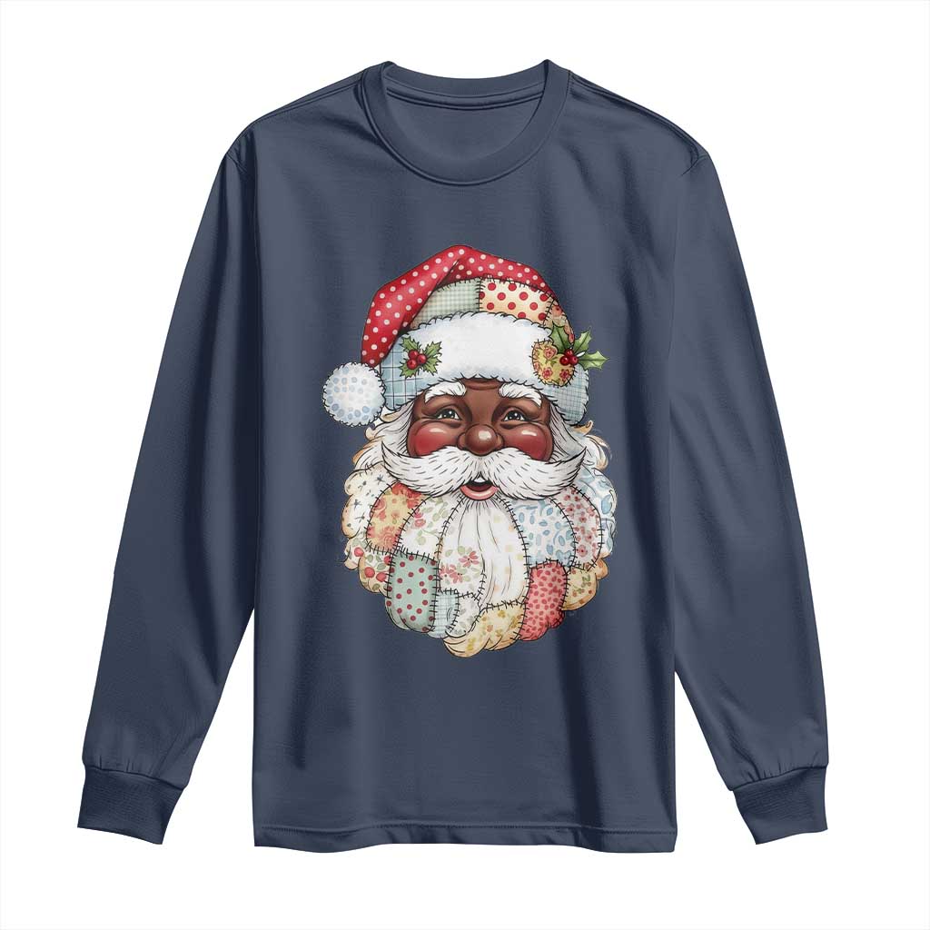 African American Christmas Retro Patchwork Black Santa Long Sleeve Shirt - Wonder Print Shop