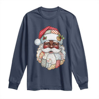 African American Christmas Retro Patchwork Black Santa Long Sleeve Shirt - Wonder Print Shop