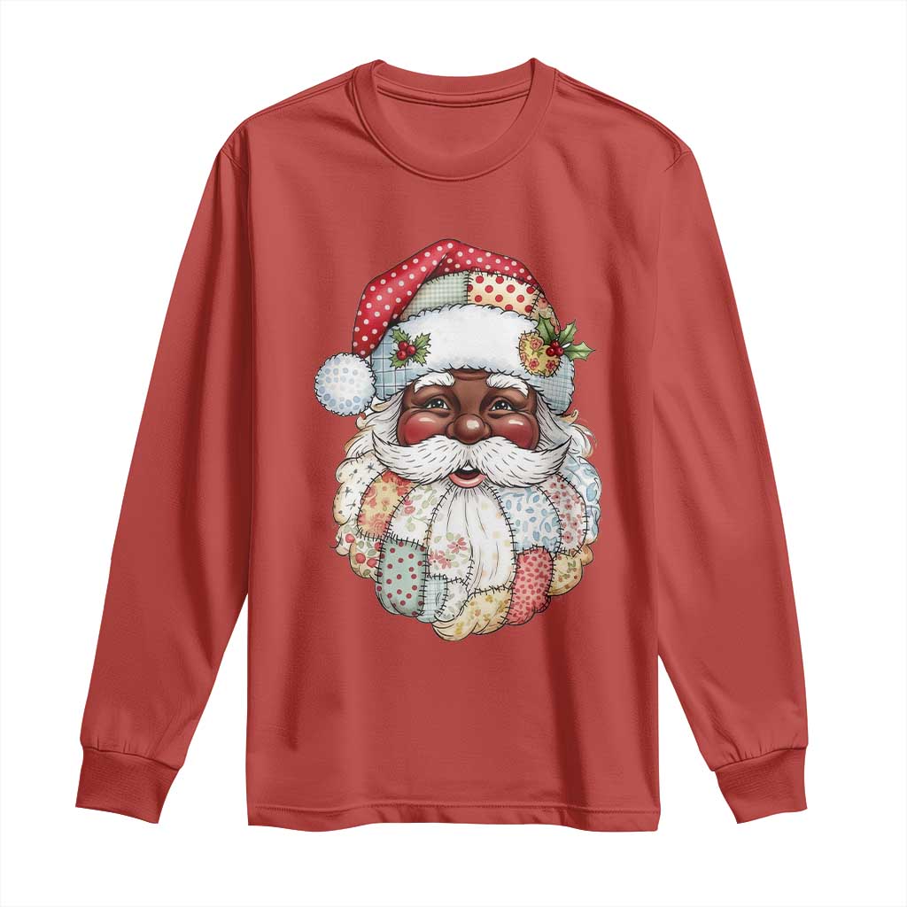 African American Christmas Retro Patchwork Black Santa Long Sleeve Shirt - Wonder Print Shop