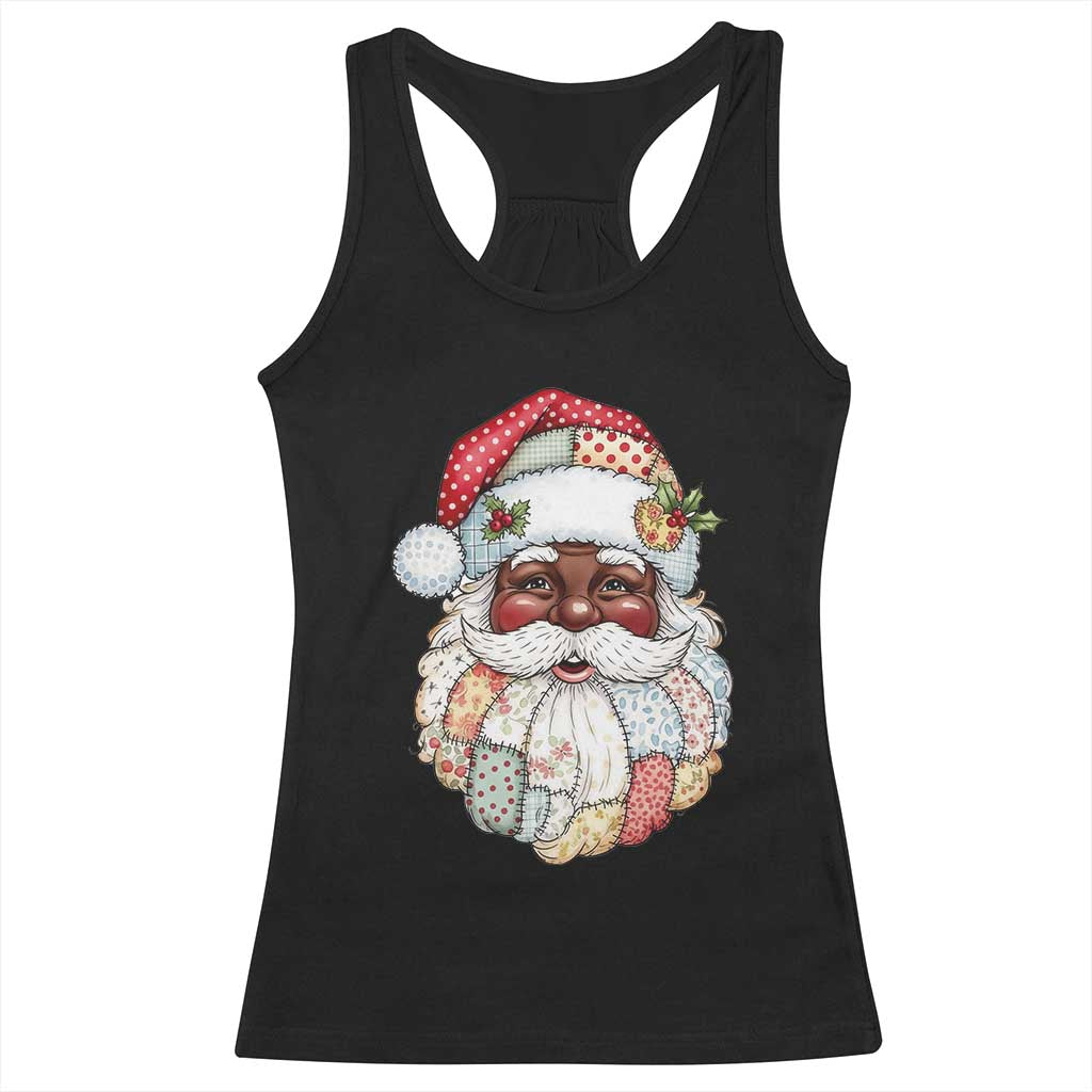 African American Christmas Retro Patchwork Black Santa Racerback Tank Top - Wonder Print Shop