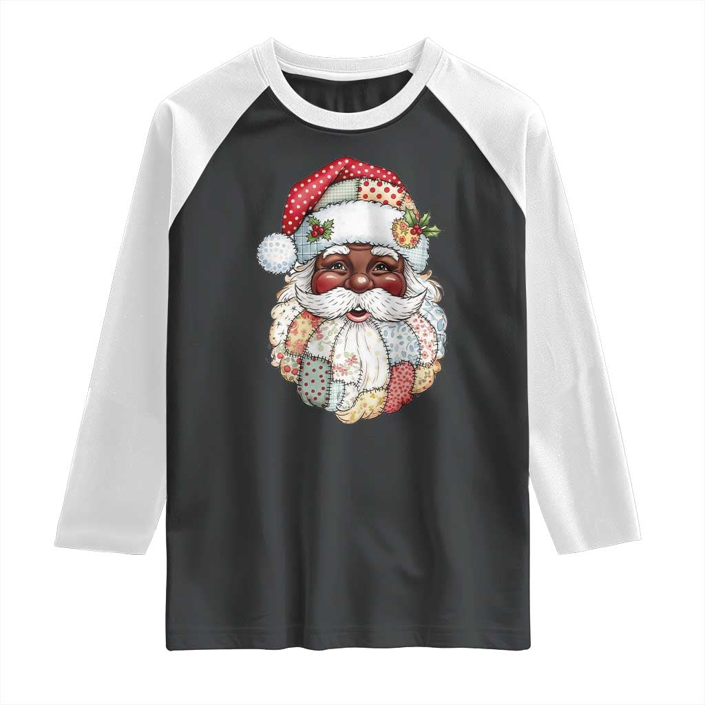 African American Christmas Retro Patchwork Black Santa Raglan Shirt - Wonder Print Shop