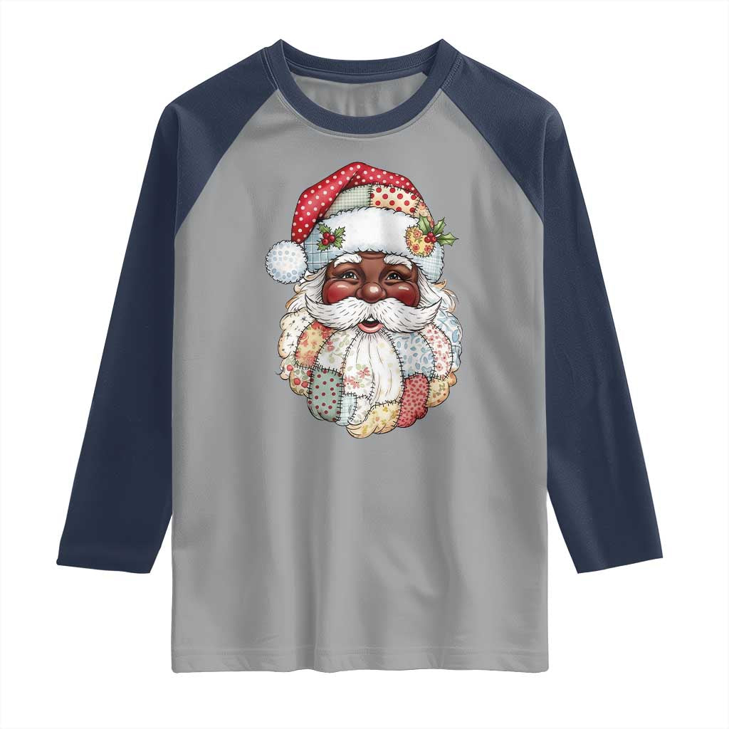African American Christmas Retro Patchwork Black Santa Raglan Shirt - Wonder Print Shop