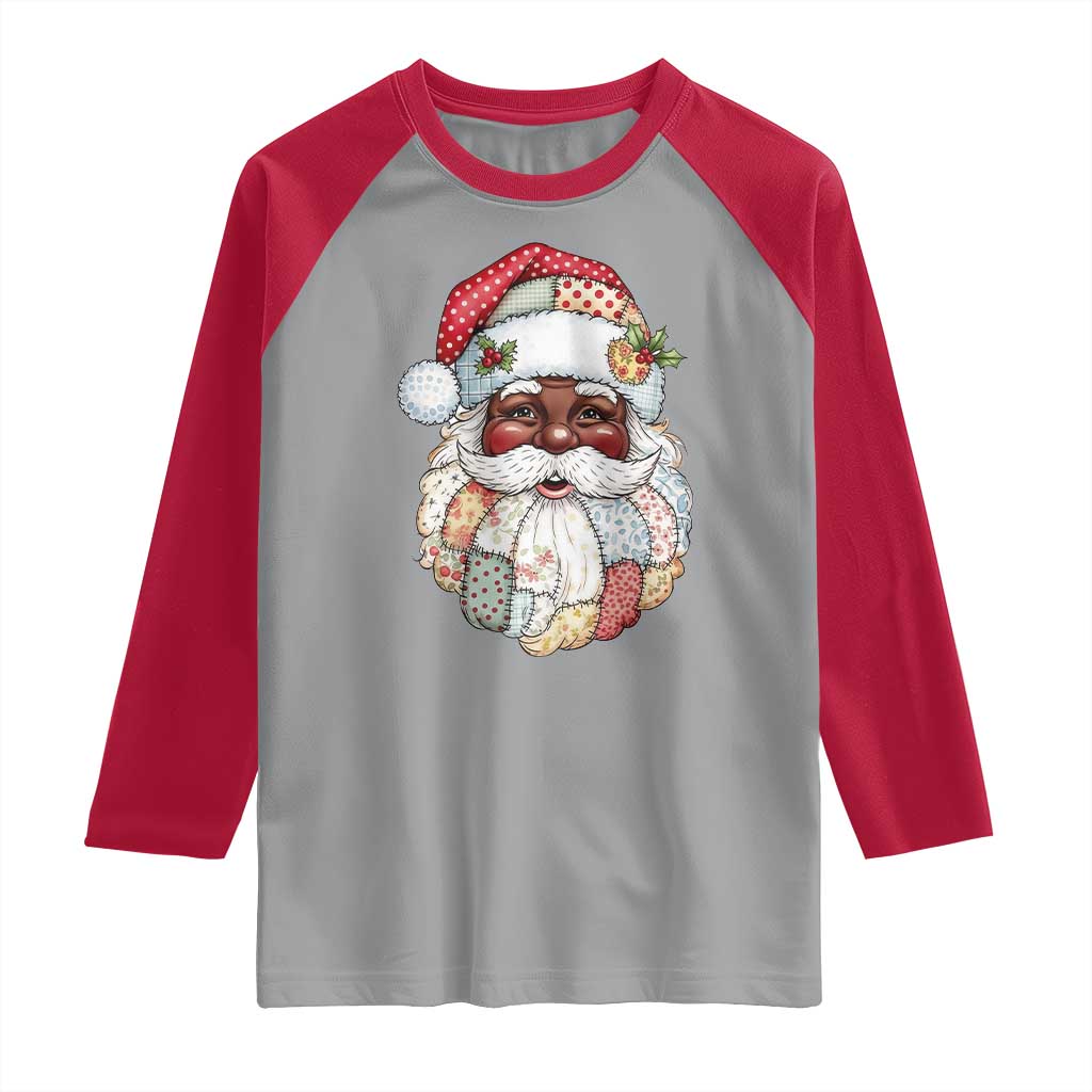 African American Christmas Retro Patchwork Black Santa Raglan Shirt - Wonder Print Shop
