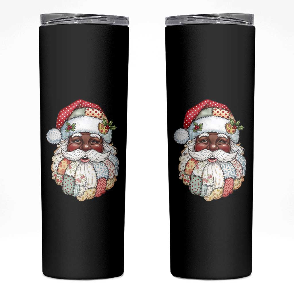 African American Christmas Retro Patchwork Black Santa Skinny Tumbler - Wonder Print Shop