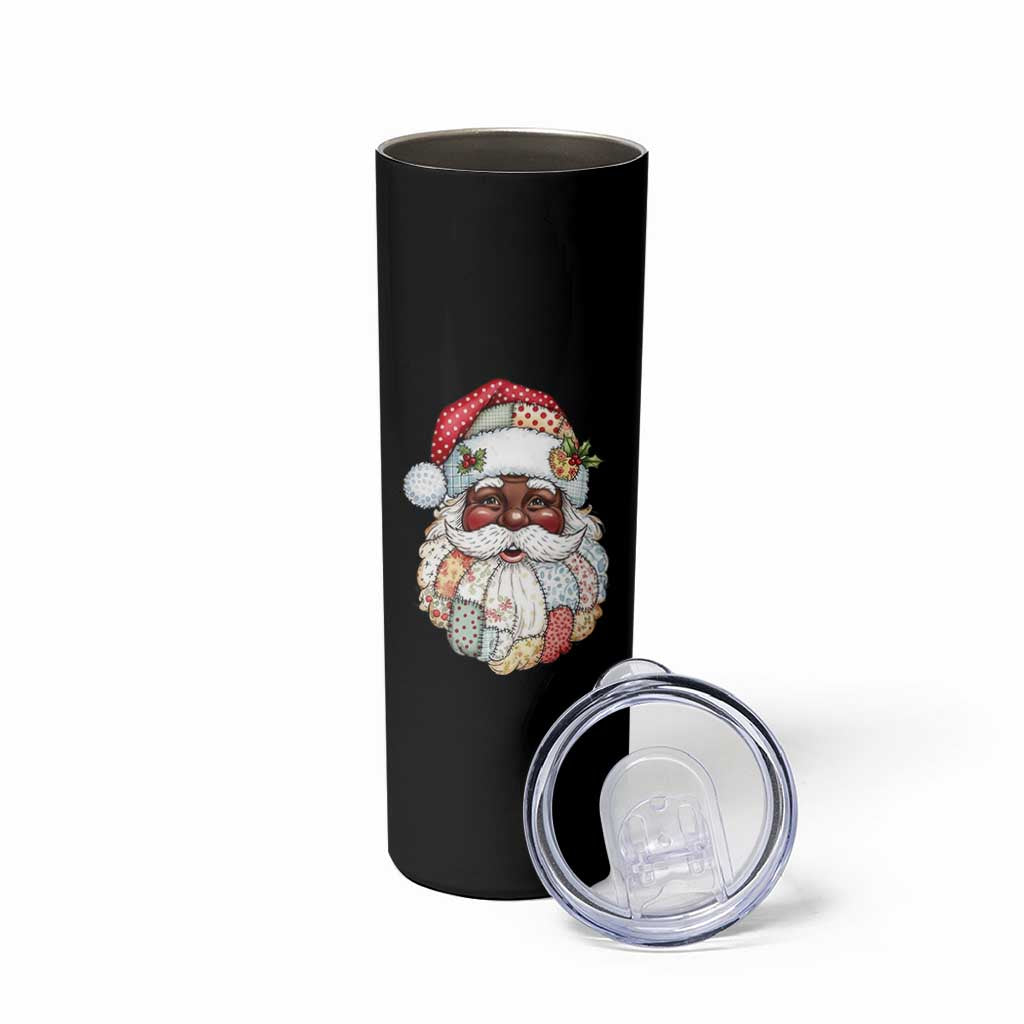 African American Christmas Retro Patchwork Black Santa Skinny Tumbler - Wonder Print Shop