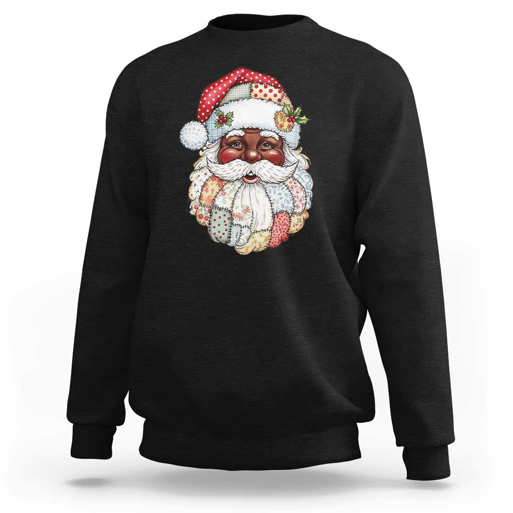 African American Christmas Retro Patchwork Black Santa Sweatshirt - Wonder Print Shop