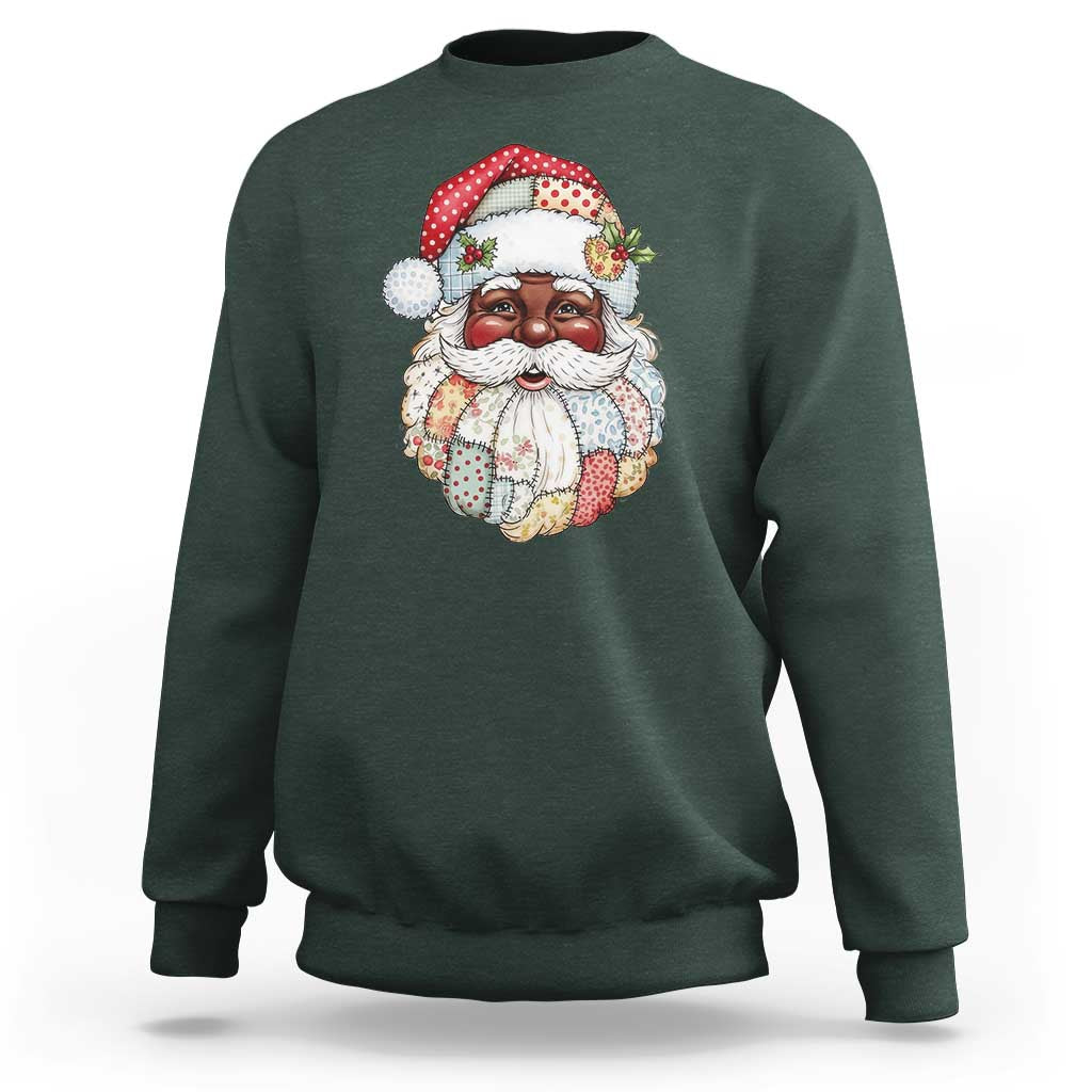 African American Christmas Retro Patchwork Black Santa Sweatshirt - Wonder Print Shop