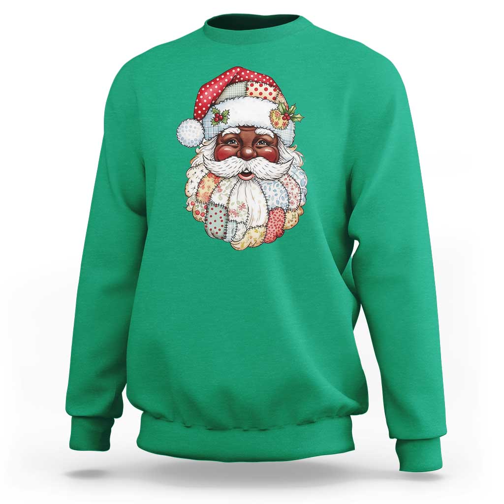 African American Christmas Retro Patchwork Black Santa Sweatshirt - Wonder Print Shop