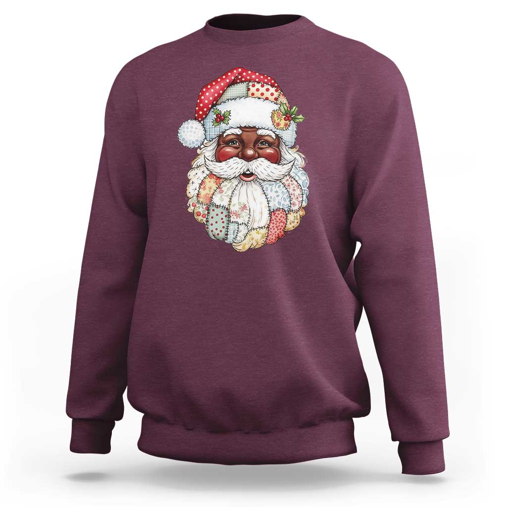 African American Christmas Retro Patchwork Black Santa Sweatshirt - Wonder Print Shop